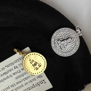 S925 sterling silver coin pendants with marquise zircon and wave pattern detail