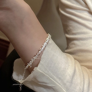 Elegant S925 sterling silver irregular silver nugget bracelet on wrist with extender
