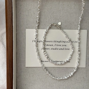 Minimalist S925 sterling silver set with irregular beads necklace and bracelet