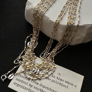 S925 Sterling Silver Necklace For Women Korean Minimalist Gold Silver Contrast Square Bead Clavicle Chain Vintage Design Jewelry