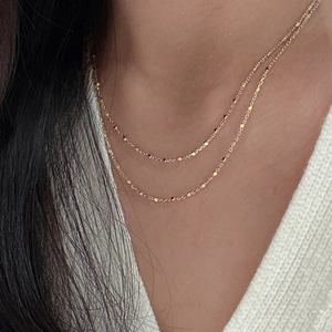 S925 sterling silver minimalist double-layer chain necklace with gold and silver discs