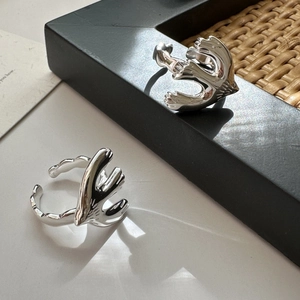 Minimalist S925 sterling silver open rings featuring unique bird wing artistic shapes