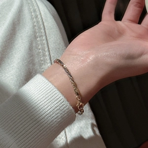 Three-layer S925 sterling silver braided chain bracelet in gold finish with lobster clasp