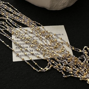 S925 sterling silver layered necklace with gold and silver two-tone cube beads design