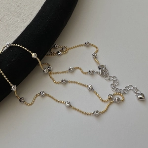 Minimalist 925 Sterling Silver Necklace For Women Gold Silver Two-tone Bead Chain With Heart Pendant Korean Style Jewelry