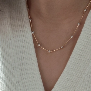 Minimalist S925 sterling silver two-tone faceted bead necklace for women's collarbone