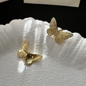 Elegant S925 sterling silver butterfly stud earrings with gold plating and zircons