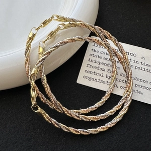 Three-tone S925 sterling silver braided chain bracelet with Italian shimmering finish