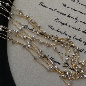 S925 sterling silver minimalist two-tone ball chain necklace with gold and silver beads