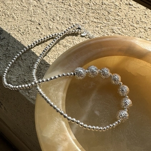 925 Sterling Silver Sparkling CNC Bead Necklace For Women Minimalist Korean Design Frosted Geometric Clavicle Chain Jewelry