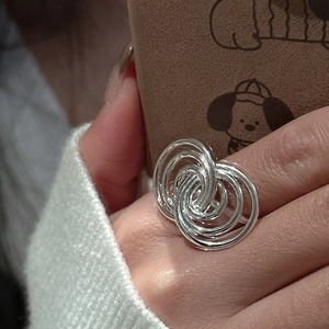 925 Sterling Silver Multi-Layer Intertwined Circle Ring Vintage Minimalist Geometric Open Adjustable Ring For Women Jewelry