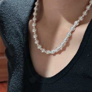 Collana a catena con perline CNC scintillanti in stile minimalista argento sterling 925