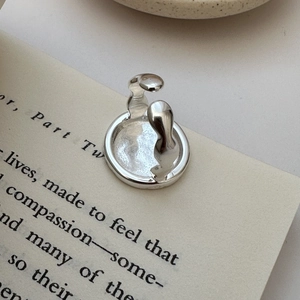 Elegant S925 sterling silver open ring with irregular liquid metal texture on book