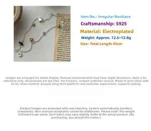 Detailed specs of S925 silver irregular necklace with metal beads, length 45cm and 12.8g