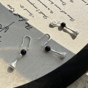 Vintage S925 sterling silver earrings and pendant set with black onyx on poem fabric