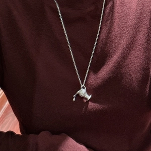 Minimalist S925 sterling silver watering can necklace with a dangling water drop pendant