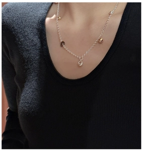 Close-up of S925 sterling silver necklace with multicolor geometric sphere pendants