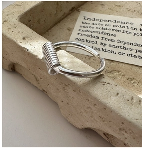 Macro detail of S925 sterling silver ring showing spiral texture and polished finish