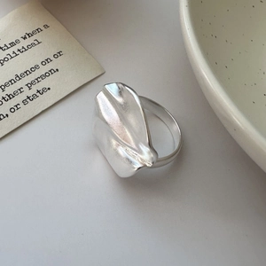 Minimalist 925 Sterling Silver Textured Matte Pleated Ring For Women Irregular Geometric Artistic Adjustable Finger Ring