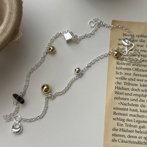 S925 Sterling Silver Smoky Quartz Pendant Necklace For Women Geometric Mixed Metal Color Clash Irregular Clavicle Chain Jewelry