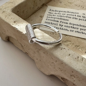 Minimalist S925 sterling silver open ring with unique industrial spring coil texture