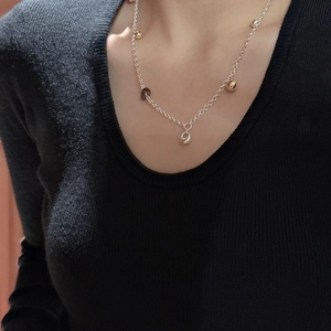 Minimalist S925 sterling silver necklace with geometric beads and smoky quartz pendant