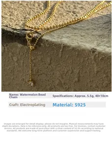 Detail of S925 sterling silver watermelon bead chain with crystal pendant and lobster clasp