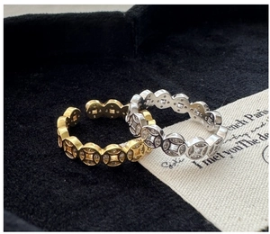 Detailed shot of S925 silver copper coin rings with zircon in gold and silver finish