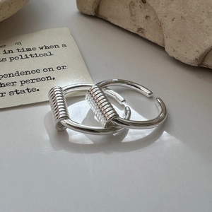S925 sterling silver adjustable open ring with minimalist spiral texture on ivory stone