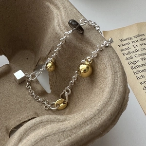 Bracelet en argent S925 avec quartz fumé et pendentifs géométriques dorés élégants