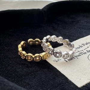 Vintage 925 Sterling Silver Adjustable Ring For Women Chinese Coin Design Rhinestone Inlaid Gold Silver Fashion Finger Ring