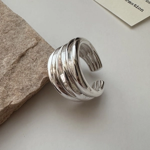 Minimalist S925 sterling silver multi-layered wrap open ring with polished finish