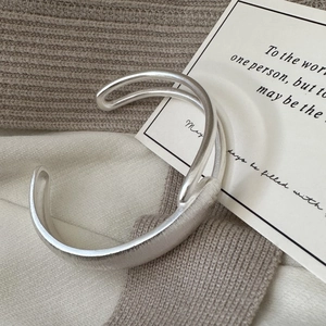Minimalist S925 sterling silver open bracelet featuring a brushed matte texture finish