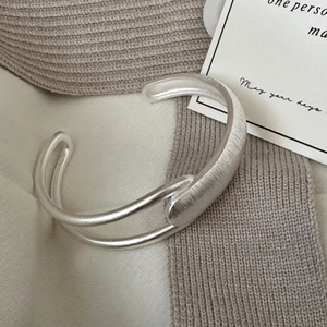 Handcrafted S925 sterling silver cuff bracelet with brushed texture and minimalist design