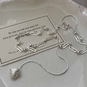 S925 Sterling Silver Frosted Heart Pendant Y-Shaped Necklace Minimalist Brushed Heart Mixed Chain Necklaces For Women Jewelry