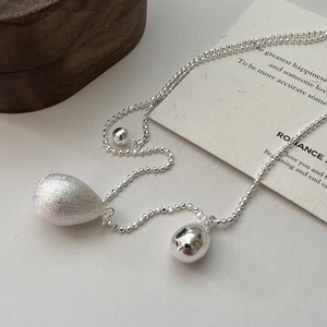 Collier Pendentif Double Goutte d'Eau en Argent Sterling 925 Chaîne à Billes Réglable Ras du Cou en Argent Givré Poli Bijoux pour Femmes
