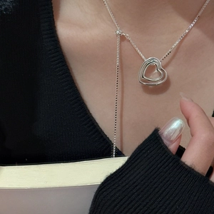 Collier Pendentif Double Cœur en Argent Sterling 925 Pour Femme Minimaliste Style Coréen Incrusté de Strass Bijoux Chaîne Boîte
