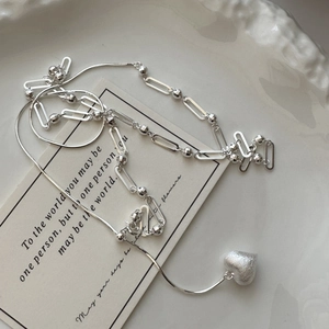 Minimalist S925 sterling silver heart necklace with brushed texture and layered chains