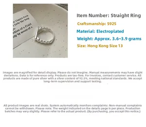 Macro detail of S925 sterling silver minimalist ring showing weight and HK size specifications