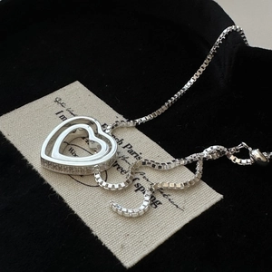 Collier cœur élégant en argent S925 avec cristaux micro-pavés et chaîne maille vénitienne