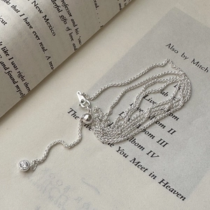 S925 Sterling Silver Round Zircon Pendant Necklace For Women Retro Simple Adjustable Chopin Chain Jewelry Clavicle Chain