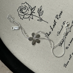 Bracelet Double Couche Fleur en Argent Sterling S925 pour Femme Rétro Simple Double Chaîne Pendentif Fleur Bijoux Réglables
