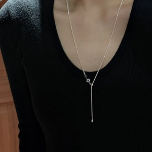 Minimalist S925 sterling silver Y-shaped necklace with adjustable slider and cubic zirconia