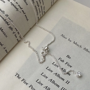 S925 sterling silver Chopin chain necklace featuring a single round cubic zirconia pendant