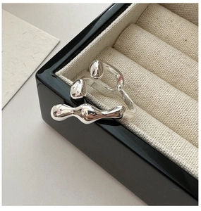 Detail of irregular liquid silver ring on a jewelry box with rich metallic reflection