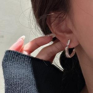 Minimalist S925 sterling silver liquid metal texture hook earrings for modern women