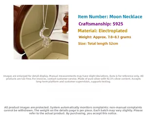 S925 silver moon and star pendant necklace, 52cm chain length, weight 7.8-8.1g detail