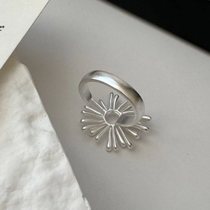 S925 sterling silver fireworks ring with minimalist sunburst design and matte finish