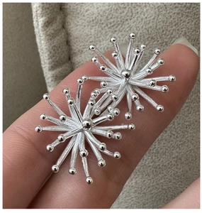 Macro shot of S925 sterling silver fireworks stud earrings with 3D starburst design