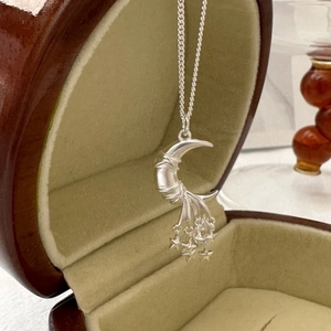 925 Sterling Silver Moon Star Tassel Pendant Necklace Korean Minimalist Rhinestone Clavicle Chain Jewelry For Women